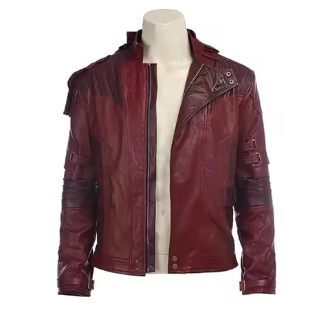 Red Halloween Cosplay Superhero Star Jason Lord Jacket Fancy Peter Quill Costume Short PU Leather Co