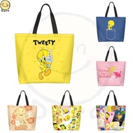 Tweety Bird Print Canvas Tote Bag, Reusable Shopping Shoulder Bag