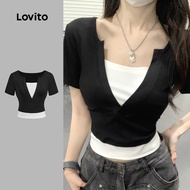 Lovito Casual T-Shirt Fake 2 In 1 Summer/Spring T-Shirt for Women L129ED337 Lovito T-Hate rūpahu 2 I