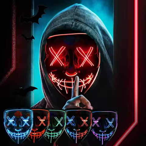 Halloween Scary Vendetta Mask Glowing Anonymous Hacker Mask film Theme Cosplay Horror Prop Multicolo