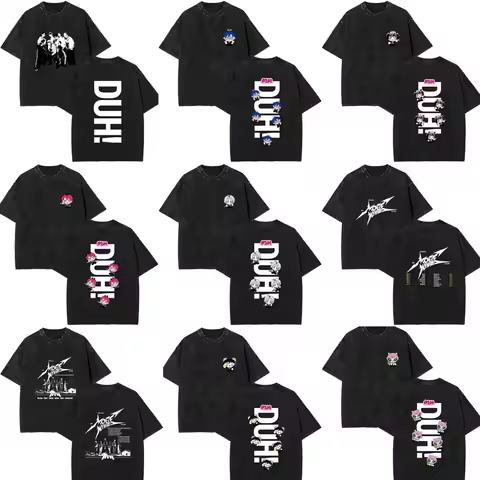 Korean Kpop P1Harmony 2025 DUH Cartoon Series Vintage Washed T-shirt Cat Funny Meme Tshirt Men Women