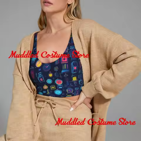 Retro Clock Colorful Print Womens Sports Bra Crop Top Padding High Impact Sports Vest Tank Top for Y