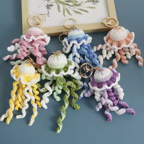 Handmaking Crochet Jellyfish Keychain For Bag Pendant Cute Ocean Series Crochet Keychain Wholesale K