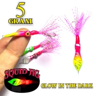 5 Gram Kill Squid Micro Jig Lure with Hologram Color Glow in the DarkELEGAN