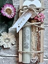 Dinala 50th Birthday Women - Great Gifts for Women - Birthday Candle in Wooden Box - Dried Flowers -