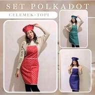 Apron set chef hat/ Apron + adult pulkadot chef hat
