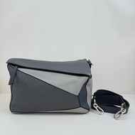 LOEWE/羅意威 Puzzle 大號拼色淺灰拼深灰 銀扣