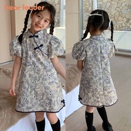 Bear Leader Summer Pan Button Bubble Sleeve Flower Printed Qipao Dress 3-7 Years Old Baby Girl's Chinese Style Cheongsam