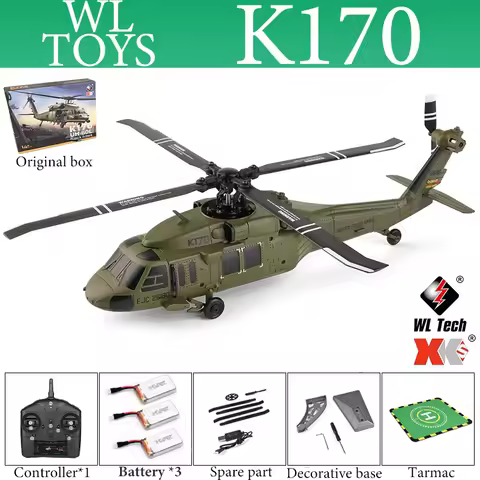 Wltoys K170 UH-60L 2.4G 4CH 6-Axis Gyro Brushless Motor Military Green RC Helicopter RTF And XK K170
