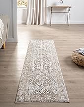 Amber Traditional Floral Area Rug for Kitchen, 2x7 Vintage Persian-Inspired Beige Neutral Runner, Me