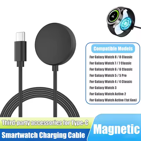 USB-C Magnetic Watch Charging Cable for Samsung Galaxy Watch 8/7/6/5/4/3/Active 2 Portable 1M Charge