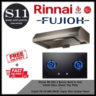 Rinnai RB-92G 2 Burner Built-In Hob Schott Glass (black) Top Plate + Fujioh FR-FS1890 89CM Super Slim Cooker Hood BUNDLE DEAL - FREE DELIVERY