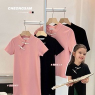 ✣ Girls' clothing parent-child style Chinese antique pearl button cheongsam skirt mother-daughter clothing Republic of China dress summer princess dress