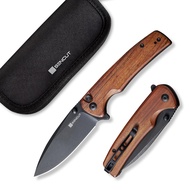 Sachse Pocket Knife Folding Knife for EDC, Wood Handle Black Stonewashed 9Cr18MoV Blade Foldable Sma