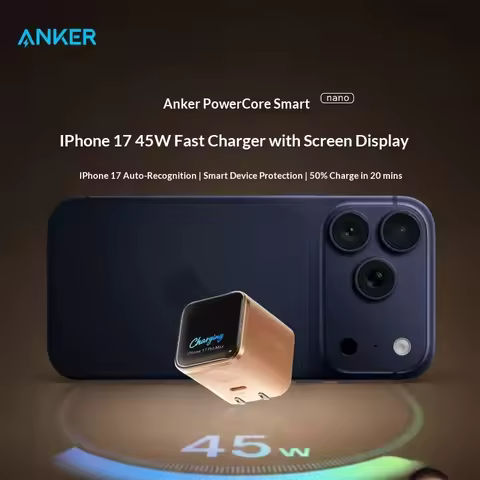 Anker Nano 45w Gan Fast Charger With Ai Display Smart Compatible For Phone 17 Pro Max 16 Pro 15 14 P