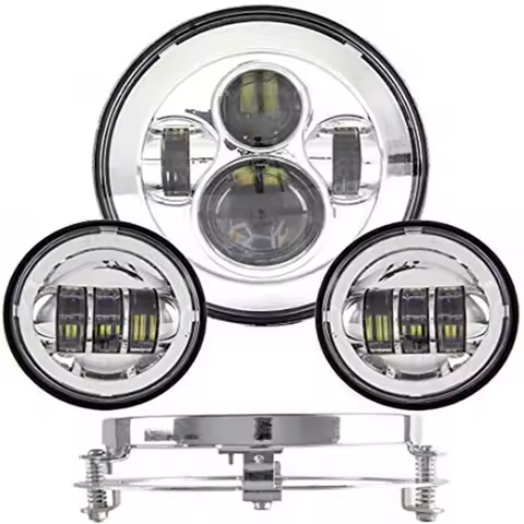 7inch LED Motorcycle Headlight 4.5inch Fog Light+7"Bracket Mounting Ring For Harley Touring Electra 