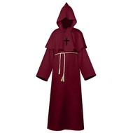 Medieval Retro Robe Monastic Costume Bishop Wizard Monk Clothes Long Coat with Hat Halloween Cosplay