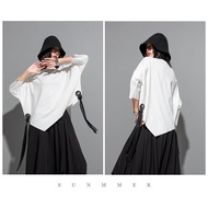 Y2 style▪️Design Bat Sleeve Webbing Three-Quarter Sleeve Top U▪️Y2style Design Loose Korean Version 