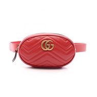 【二手】Gucci GG Marmont 腰包 476434RED皮革 GG Marmont 腰帶包 女士二手 A