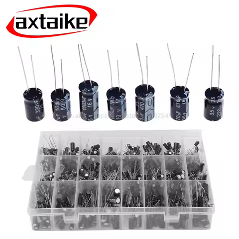 120/200/500pcs Radial Capacitors Set 12 15 24 Values 16V 25V 50V 0.1uF-1000uF Electrolytic Capacitor