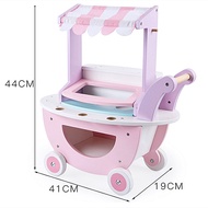 Wooden Kitchen Toys Play House Simulation Ice Cream Trolley Children Shopping Cart Toys Supermarket Simulation Trolley