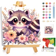 Reivworl Paint by Numbers Kit for Kids with Frame and Easel, Raccoon Paint by Number for Kids Age 6-