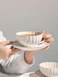 1入組日式陶瓷咖啡杯和茶碟套裝,蝴蝶標記手工製作,美觀實用,適合咖啡和茶製作,咖啡廳和各種場合的日常使用