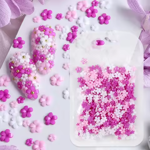 400 pcs Acrylic Flower Patches For Epoxy Resin Filling Purple Pink Five-Petals Mini Florets Valentin