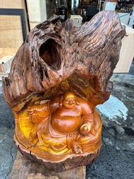 台灣檜木彌勒佛木製擺件品*藝品*雕刻品*收藏品*木雕品*擺飾品*木製品*擺件品*風水*財位