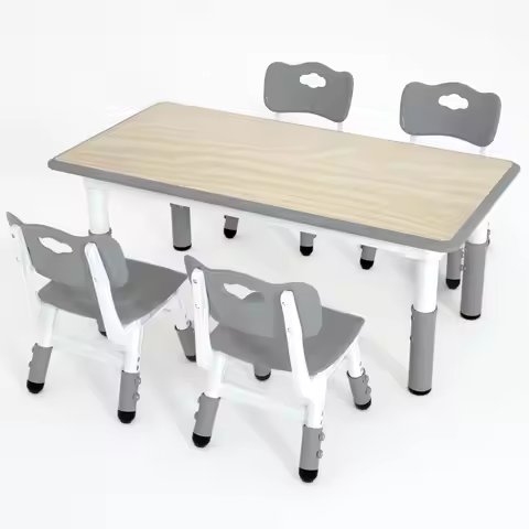 Kids Table and 4 Chairs Set，Height Adjustable Children Table & Chair，Toddlers Study Multi-Activity T
