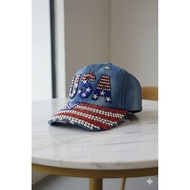USA Flag Crystal Denim Baseball Cap – Adjustable Men's and Women's Jeans Cap