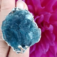 螢石原礦手工銀戒 純銀戒指~ ** 海 **~ Fluorite Silver Ring