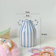 Blue Striped Ceramic Vase Cute Creative High-End Feeling Desktop Decoration Blue Crying Baby Bouquet