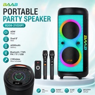 BAAB 60W PORTABLE PARTY SPEAKER DUAL 8" Bass SPEAKER WITH TWO MICROPHONE & 6000mAh BATTERY TWS FM TF