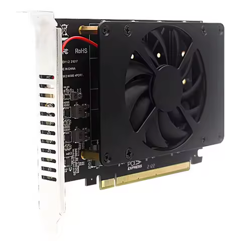 N18R 4 Disk M.2 NVMe SSD PCIe X16 Adapter Expansion Card 4 X 32Gbps Splitter Card with Cooling Fan