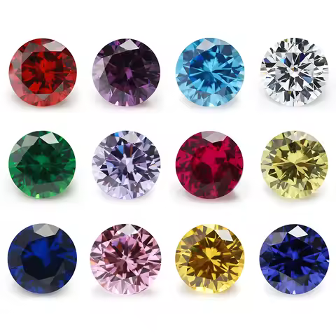 12pcs/24pcs 4mm~10mm Birthday Stone 1pc/2pcs Per Colors Round Cut Loose Cubic Zirconia Synthetic Cor