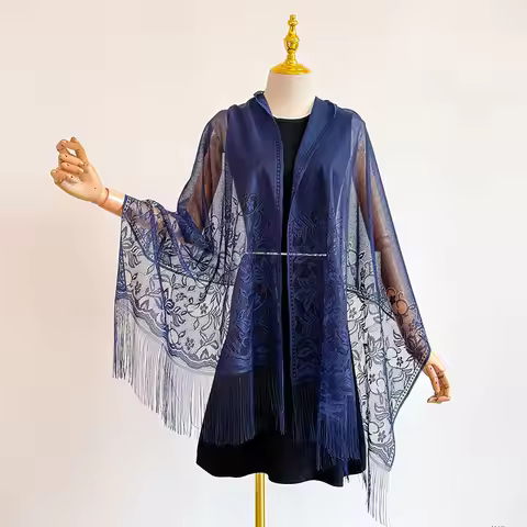 Chinese Cheongsam Shawl Women's New Outer Cardigan Spring and Summer Thin Temperament Lace Hollow Fr