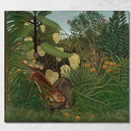 Art reproduction Fight between a Tiger and a Buffalo Henri Rousseau hrs6 รูปติดผนัง ภาพที่มีชื่อเสีย