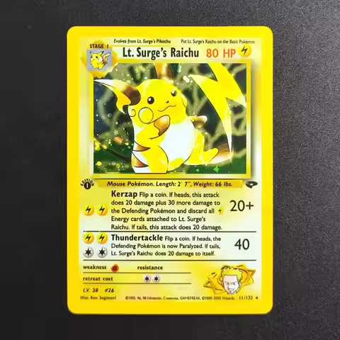 DIY Proxy Pokemon TCG Card 1999 Lt.Surges Raichu 11 Super Rare Collectibles Card Single Classic Game