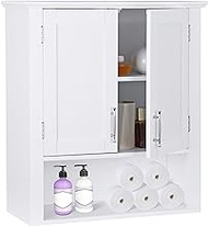 JupiterForce Bathroom Wall Cabinets with 2 Doors and 3 Shelves, Toilet Space Saver Storage Wall Mounted Hanging Cabinet for Living Room, Kitchen, White