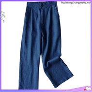 LAHSTORE linen wide-leg pants with high waist and elastic waist QD01 (Navy Blue)