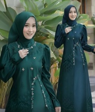 baju kondangan warna hijau botol / gaun muslimah brokat pesta lebaran mewah elegan / others baju kur
