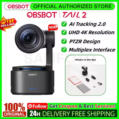 OBSBOT Tail 2 AI-Powered PTZR 4K Live Production Camera 5x Optical Zoom, 12x Hybrid Zoom Compact 4K