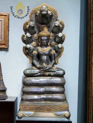 พระนาคปรกองค์ใหญ่ Big Buddha นาค ๗ เศียร แบบศิลปะขอม ขนาดสูง 104cm หน้าตัก 38cm ฐาน 49cm