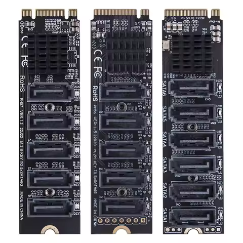 M.2 MKEY PCI-E Expansion Card 5/6 Port Adapter Card M.2 To SATA 3.0 Converter 6Gpbs SATA3.0 Adapter 