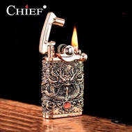 Hộp quẹt bật lửa xăng đá Chief CF-018-50 Khắc hoa văn họa tiết rồng đính đá (vàng bạc) (KHÔNG CHỨA X