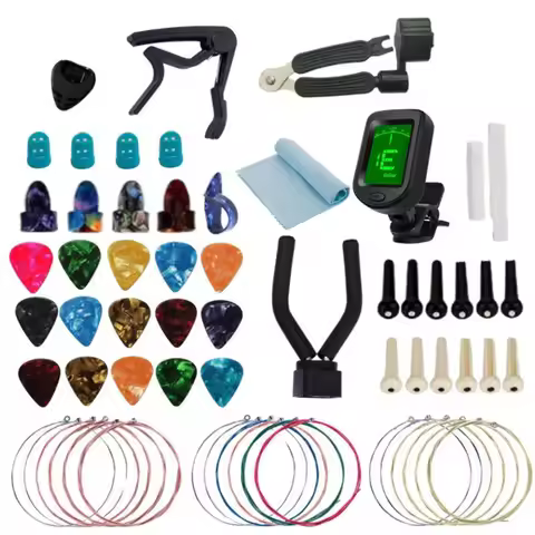Guitar Accessories Full Set Gift Pack, Acoustic Guitar String Pick Capo Tuner String Changing Tool S