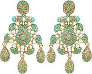 Bollywood Jewellery Traditional Ethnic Bridal Bride Wedding Bridesmaid Indian Floral Kundan Polki Green Enamelled Dangler Earrings For Women &amp; Girls