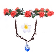 Pendant Necklace for Princess Moana Cosplay with Floral Wreath Headband & Flower Hair Clip Movie Cos