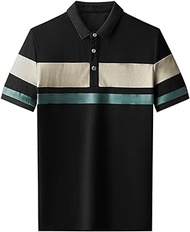 WZHZJ Polo Shirt Men's Striped Color Matching Business Casual Slim Half-sleeved Lapel T-shirt Short Sleeves (Color : Black, Size : L code)